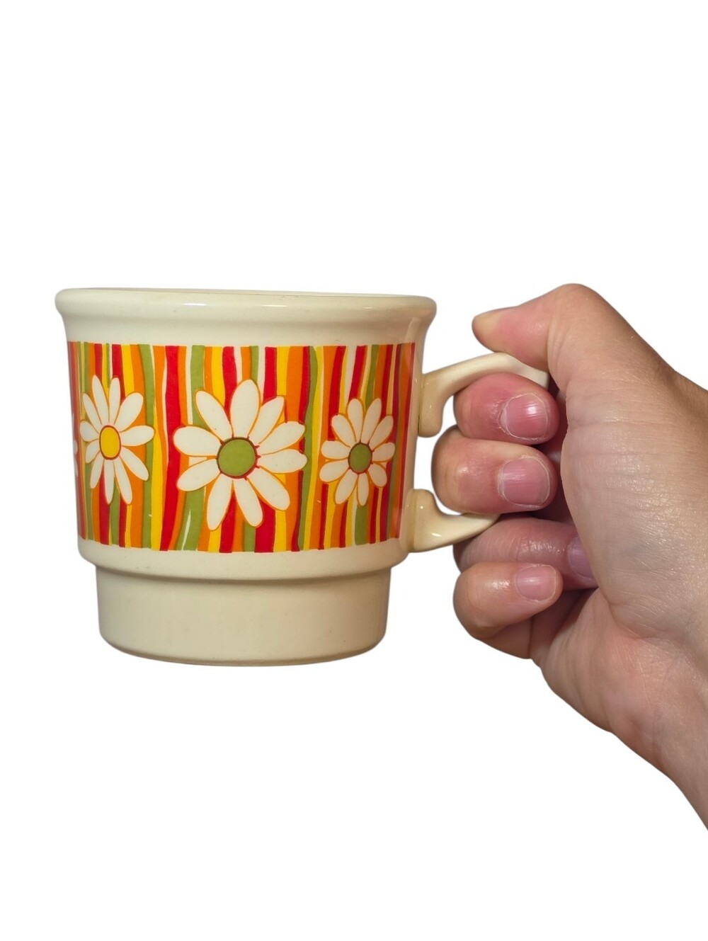 Vintage 70's Groovy Flower Power Daisy Pattern 12oz Ceramic Coffee Mug